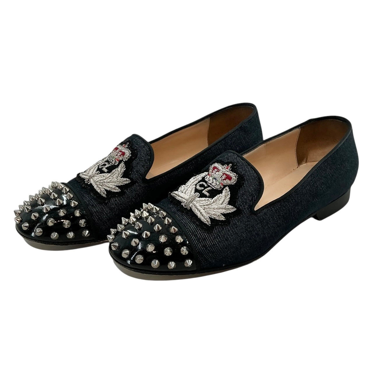 Christian Louboutin Denim Intern Flat Spiked Crest Loafers