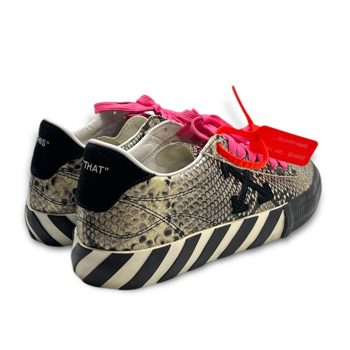 Off-White Women’s Vulcanized New Arrow Snake-Print Stripe Sneakers