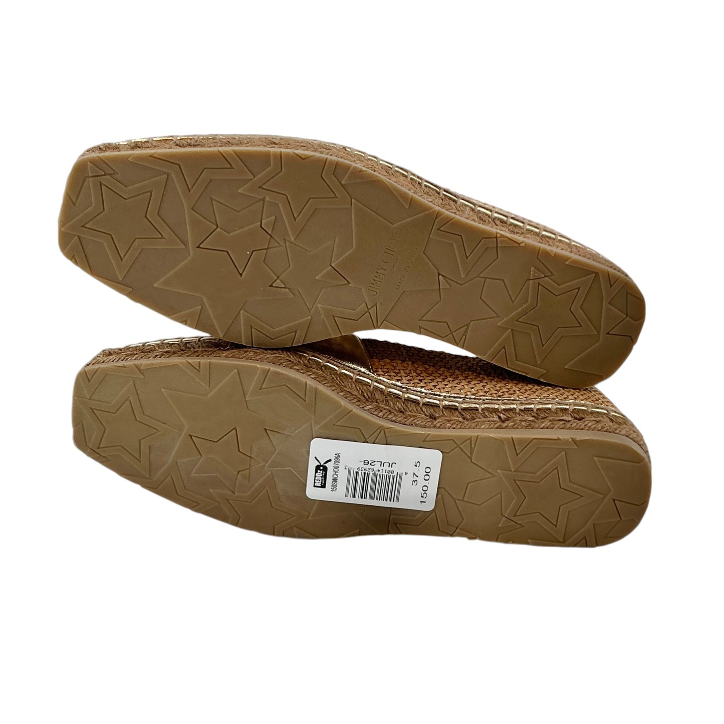 Jimmy Choo "Dru" Metallic Leather and Woven Fabric Flat Espadrilles