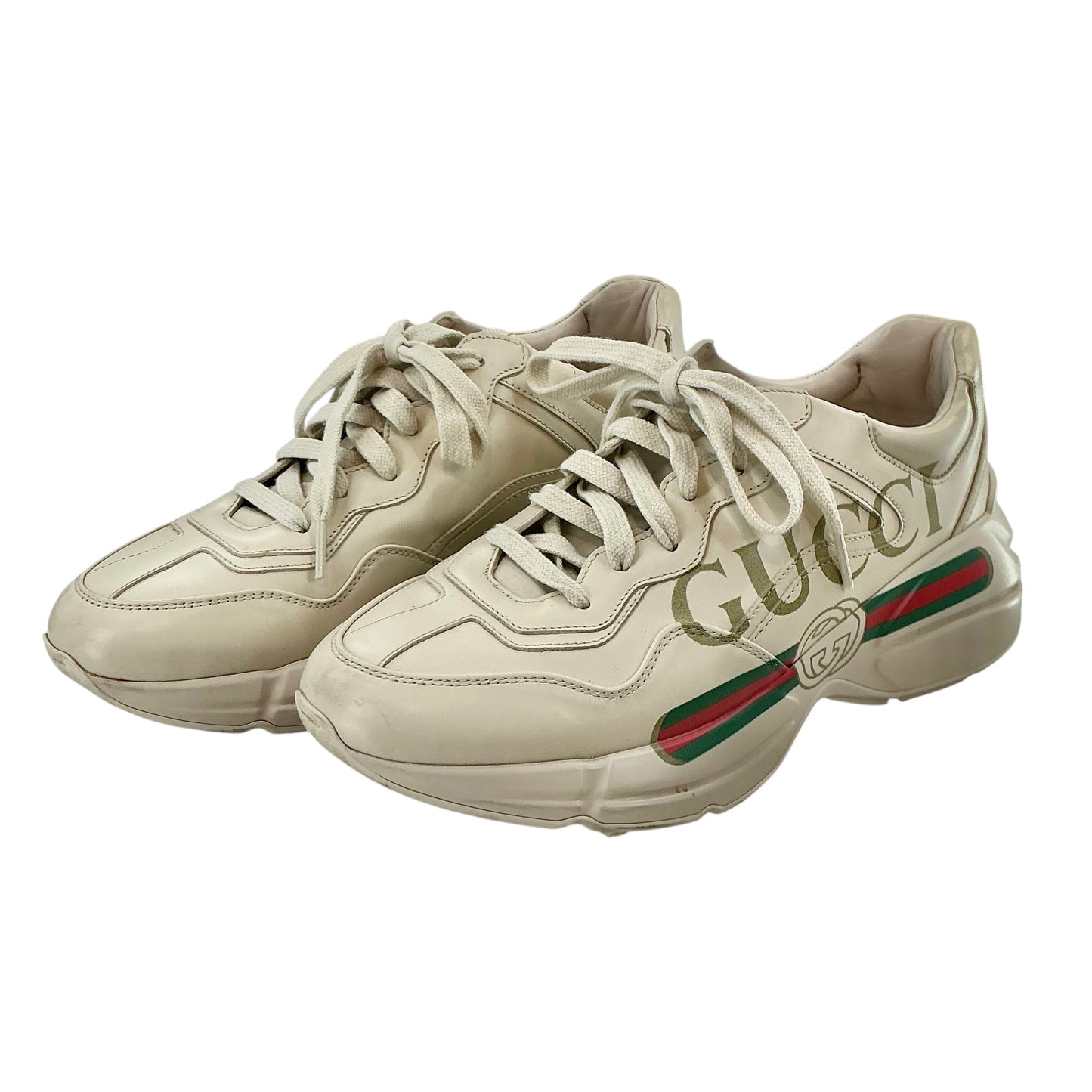 Gucci Ivory Leather Rhyton Vintage Web Logo Chunky Sneakers