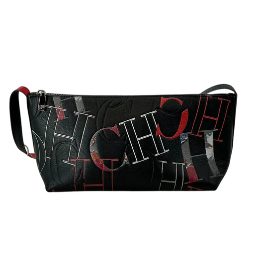 CH Carolina Herrera Black Leather Monogram Lipstick Shoulder Bag