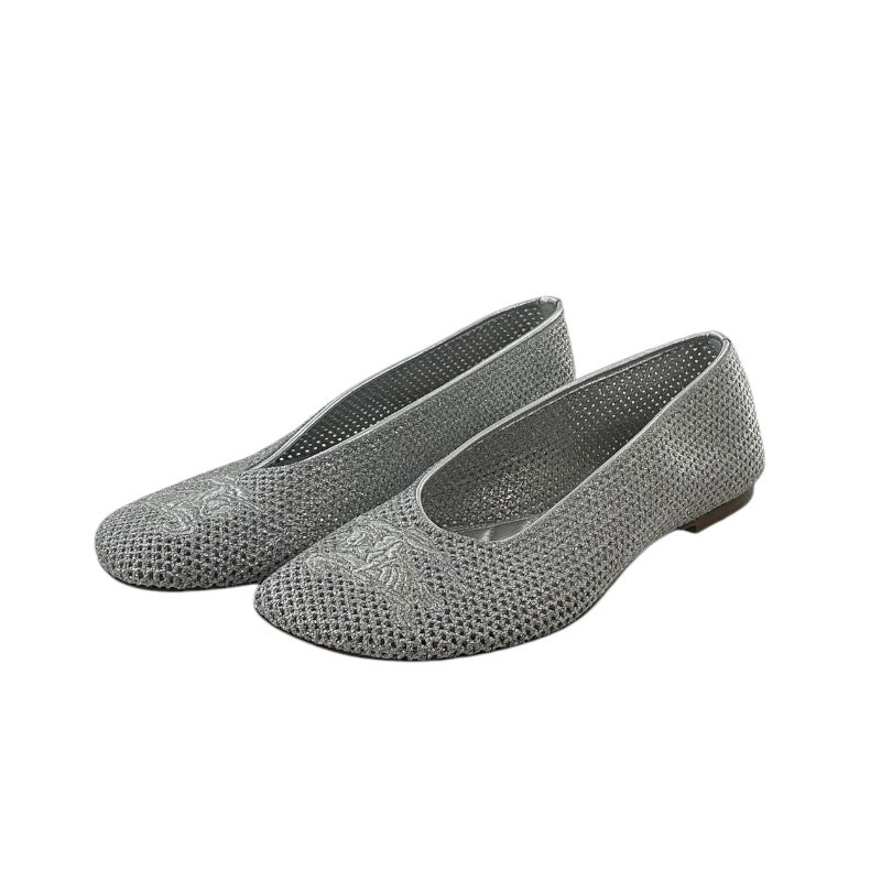 Burberry Silver Embroidered Metallic Mesh Ballerina Flats