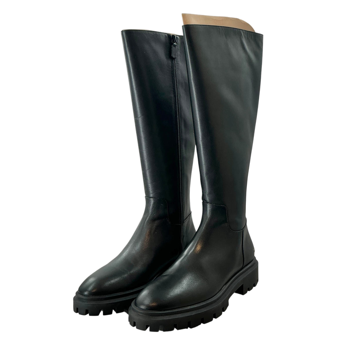 Stuart Weitzman Black Leather Ultra Lug Knee-High Boots