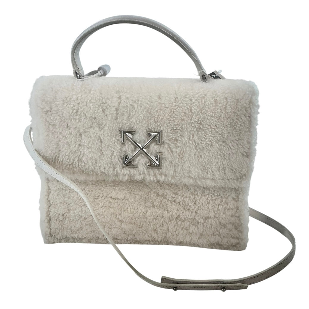 Off-White White Shearling & Leather Jitney 2.8 Top Handle Bag