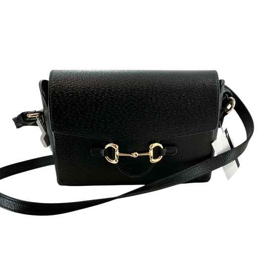 GUCCI Black Grained Leather Small Horsebit 1955 Shoulder Bag
