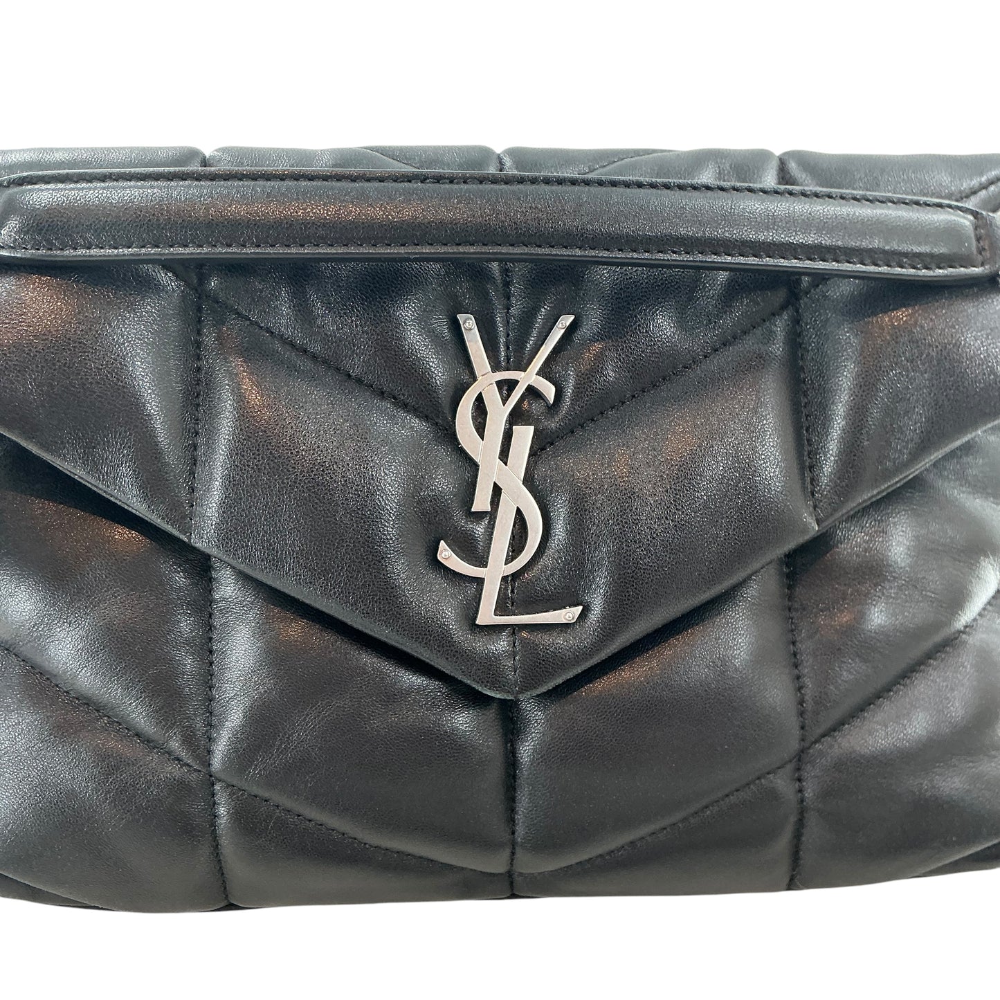 Saint Laurent Black Lambskin Quilted Loulou Puffer Chain Shoulder Bag