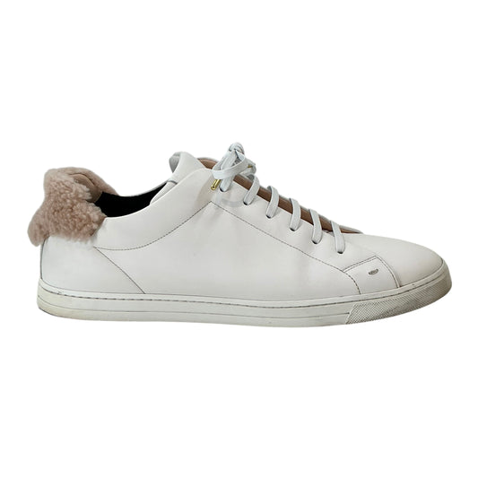 Fendi White Leather Low-Top Shearling Trim Sneakers