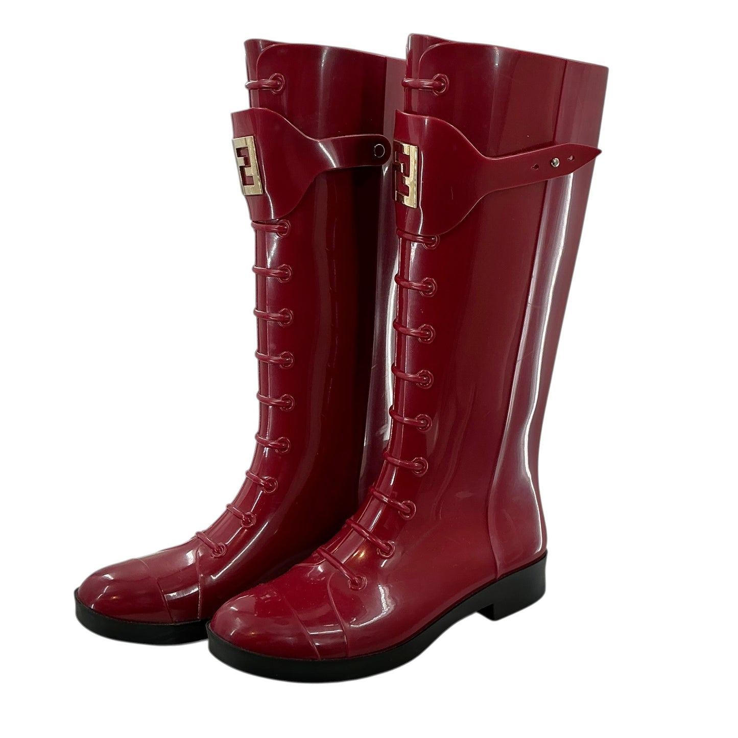 Fendi Red Rubber Berlin Faux Lace-Up Tall Rain Boots