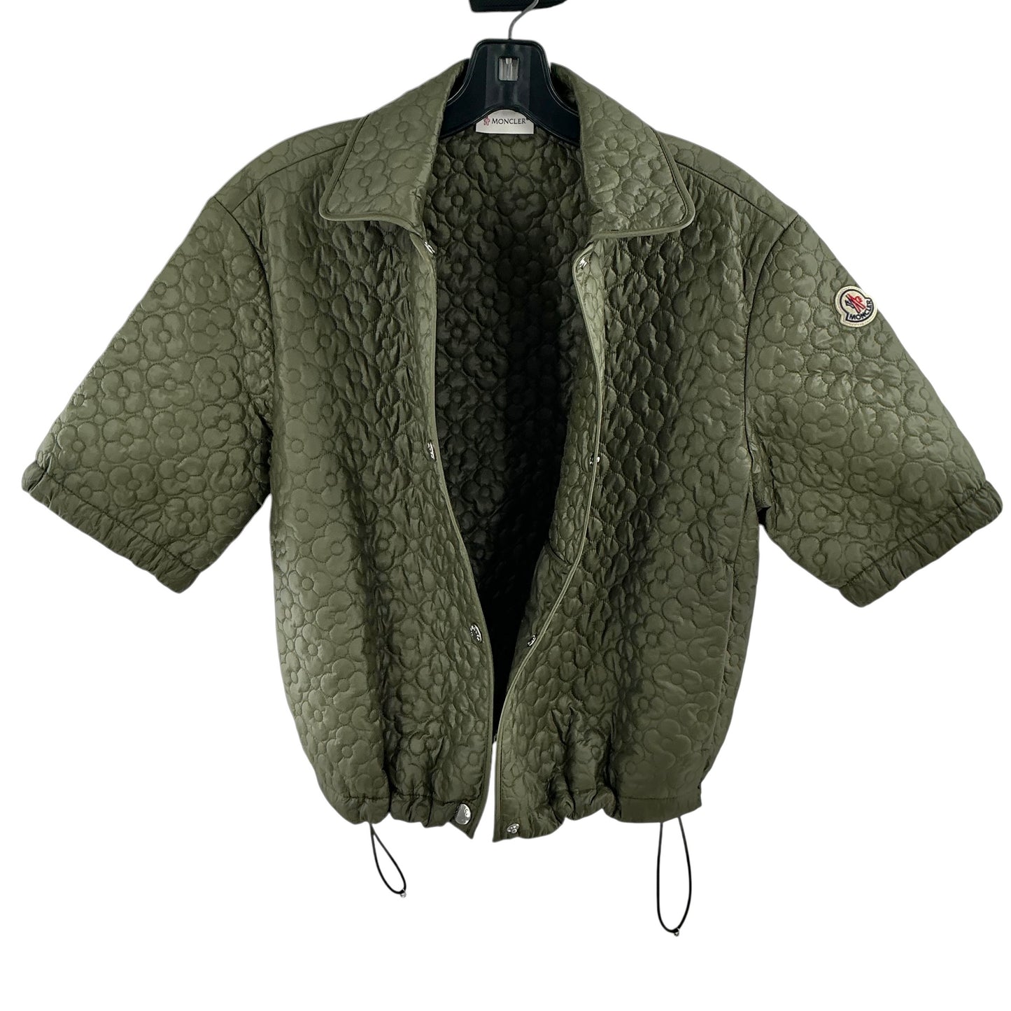 Moncler Floral Quilted Padded Short Sleeve Shirt Jacket Olive Green