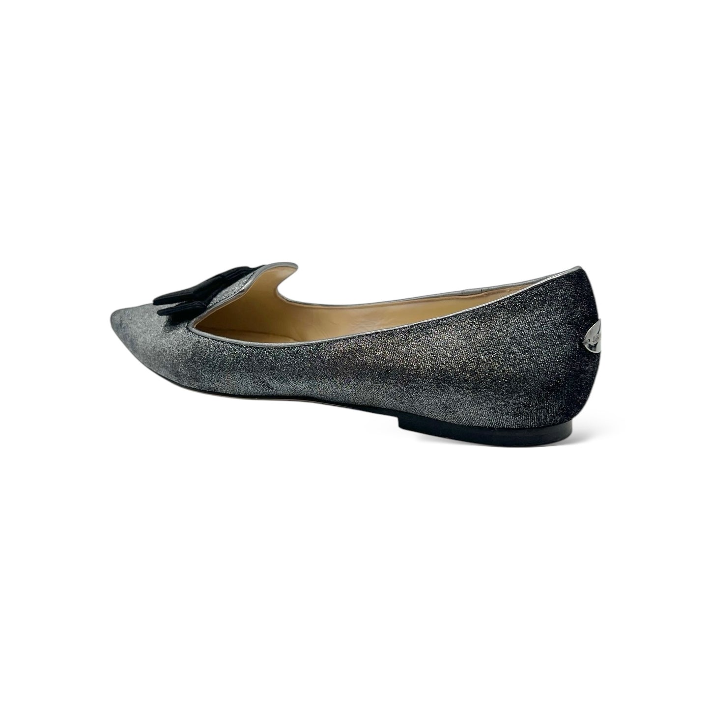 Jimmy Choo Silver & Gunmetal Coarse Glitter Gala Ballerina Flats