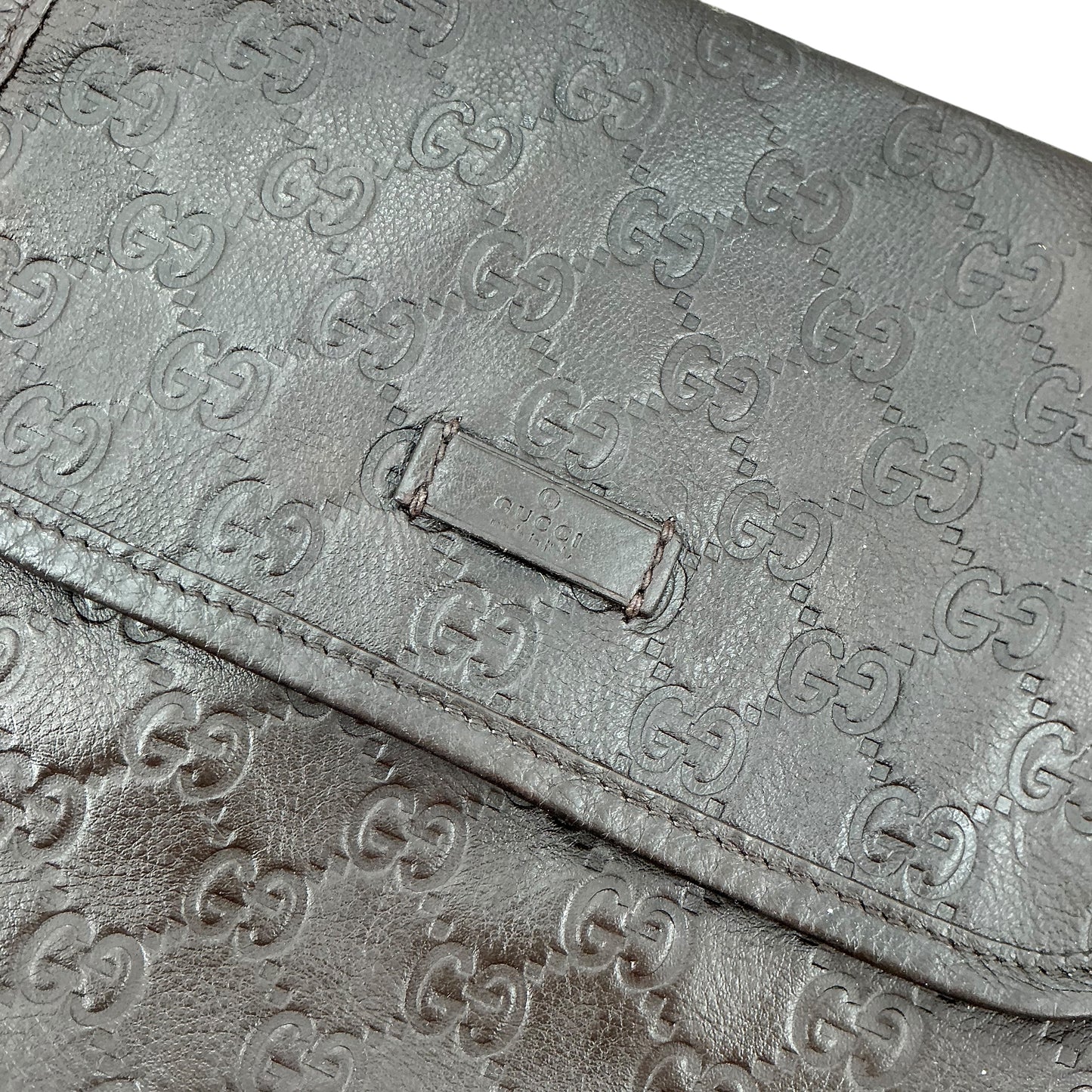 Gucci Dark Brown Guccissima Embossed Leather Flat Messenger Crossbody Bag