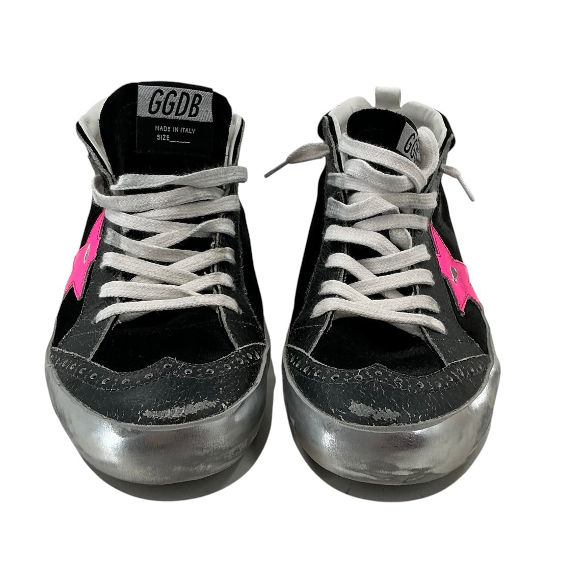 Golden Goose Mid Star Black Suede Pink Star Sneakers