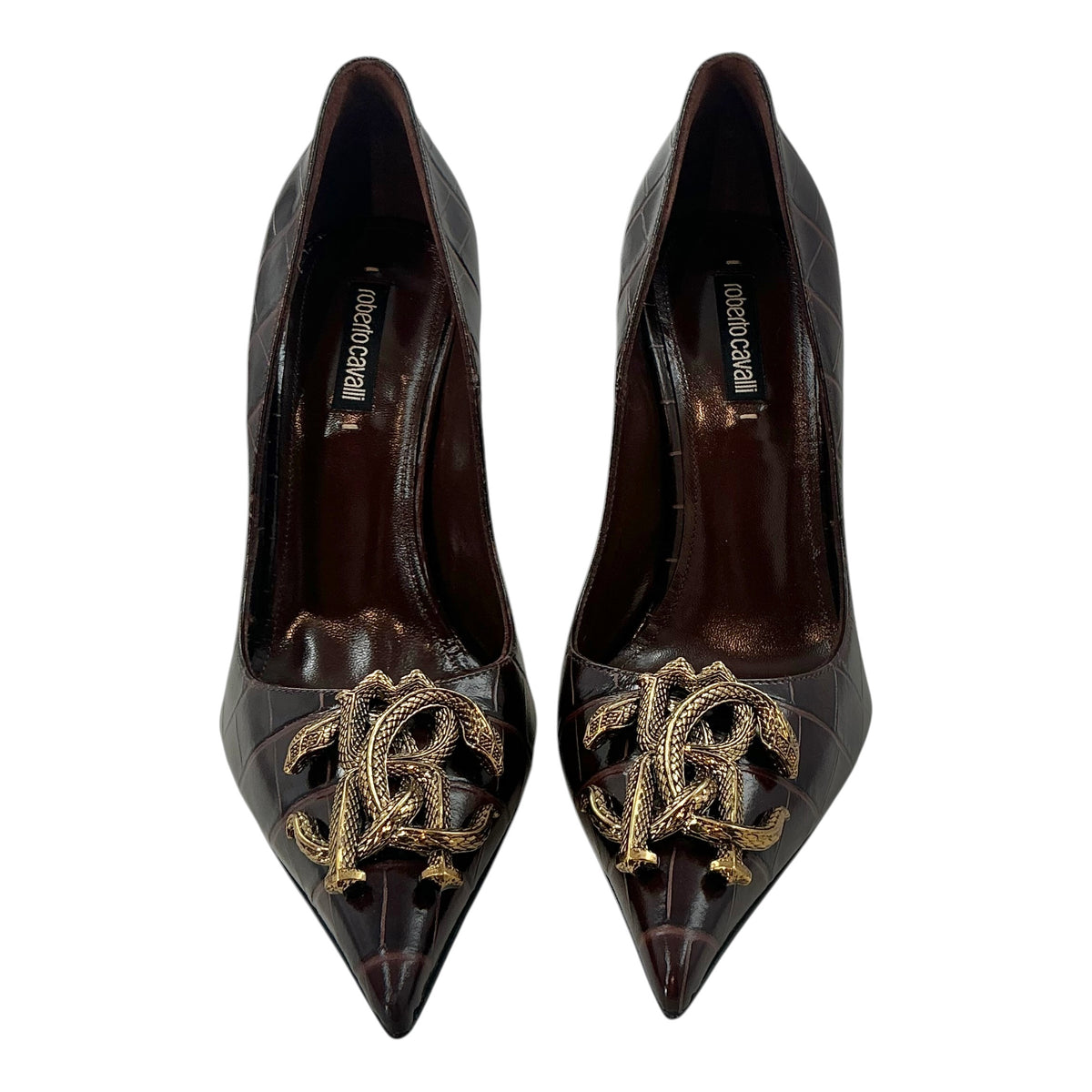 Roberto Cavalli Croc-Effect Mirror Snake RC Logo Pumps