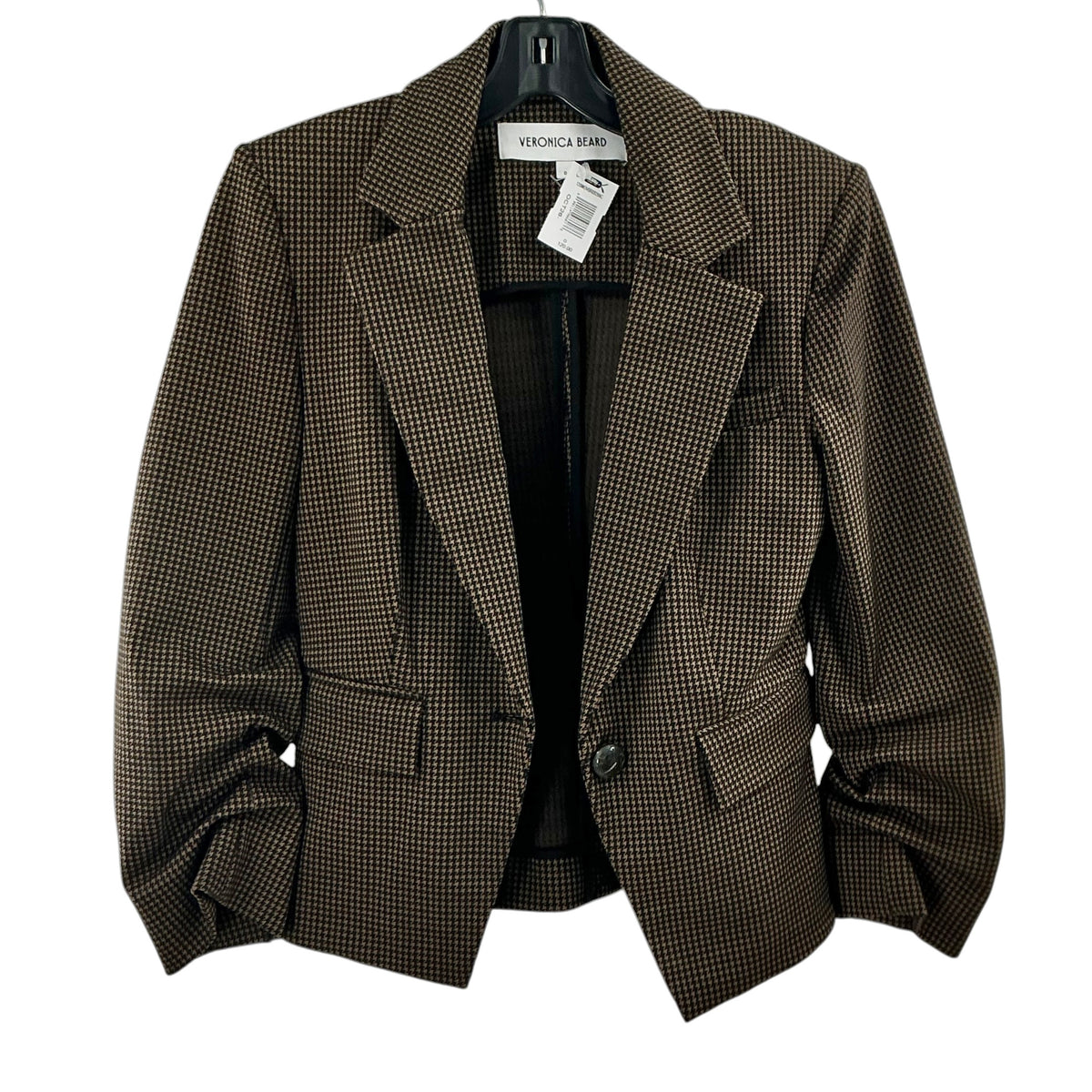 Veronica Beard Aaliyah Brown Houndstooth Ruched Sleeve Blazer