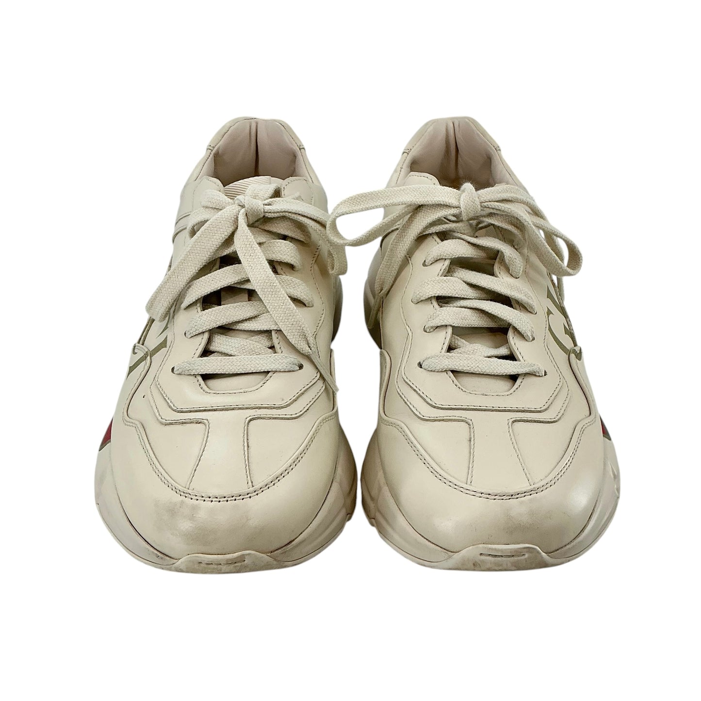 Gucci Ivory Leather Rhyton Vintage Web Logo Chunky Sneakers