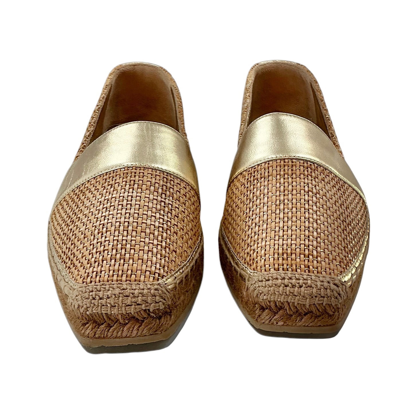 Jimmy Choo "Dru" Metallic Leather and Woven Fabric Flat Espadrilles
