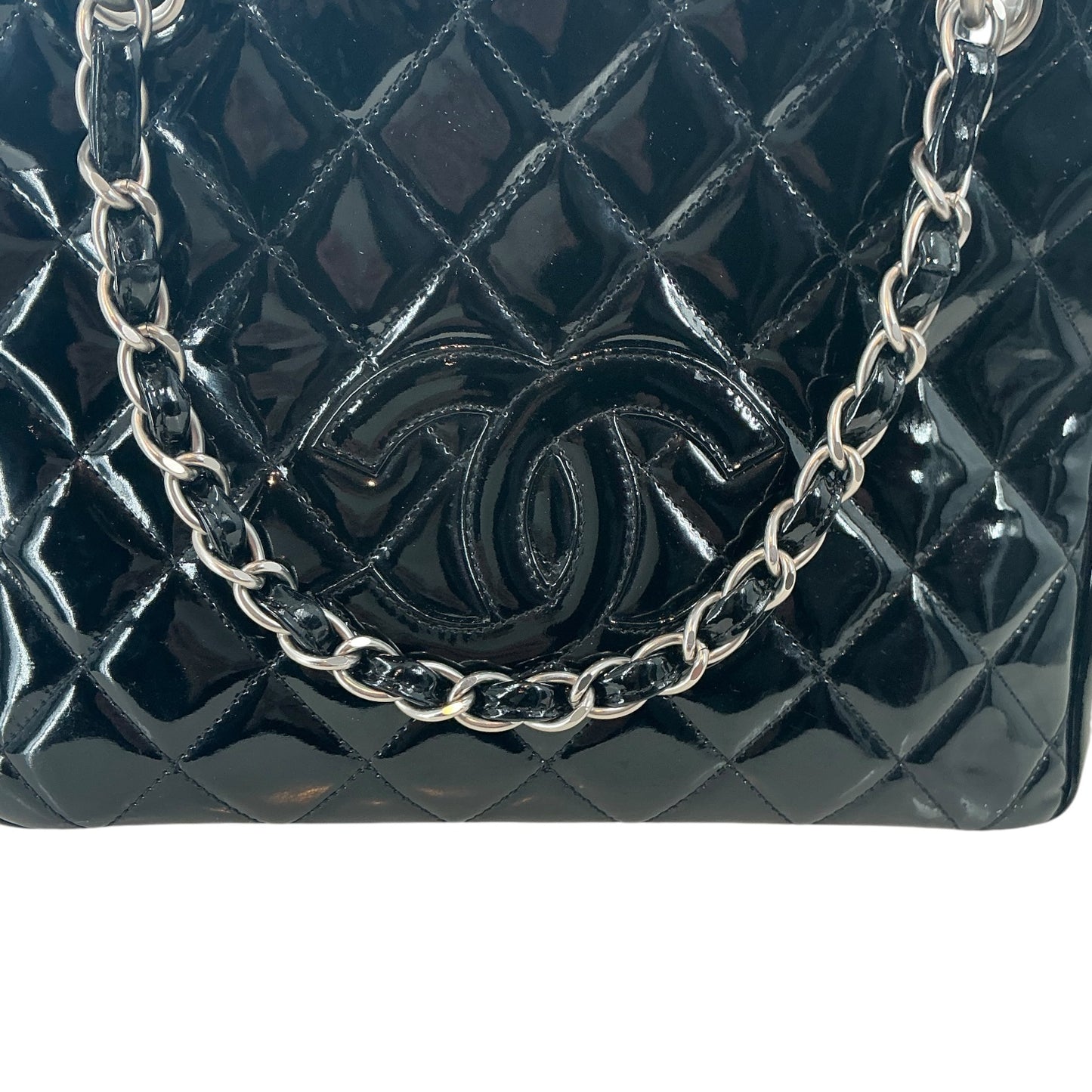 Chanel Black Quilted Patent Leather Petite Timeless Shopping Tote