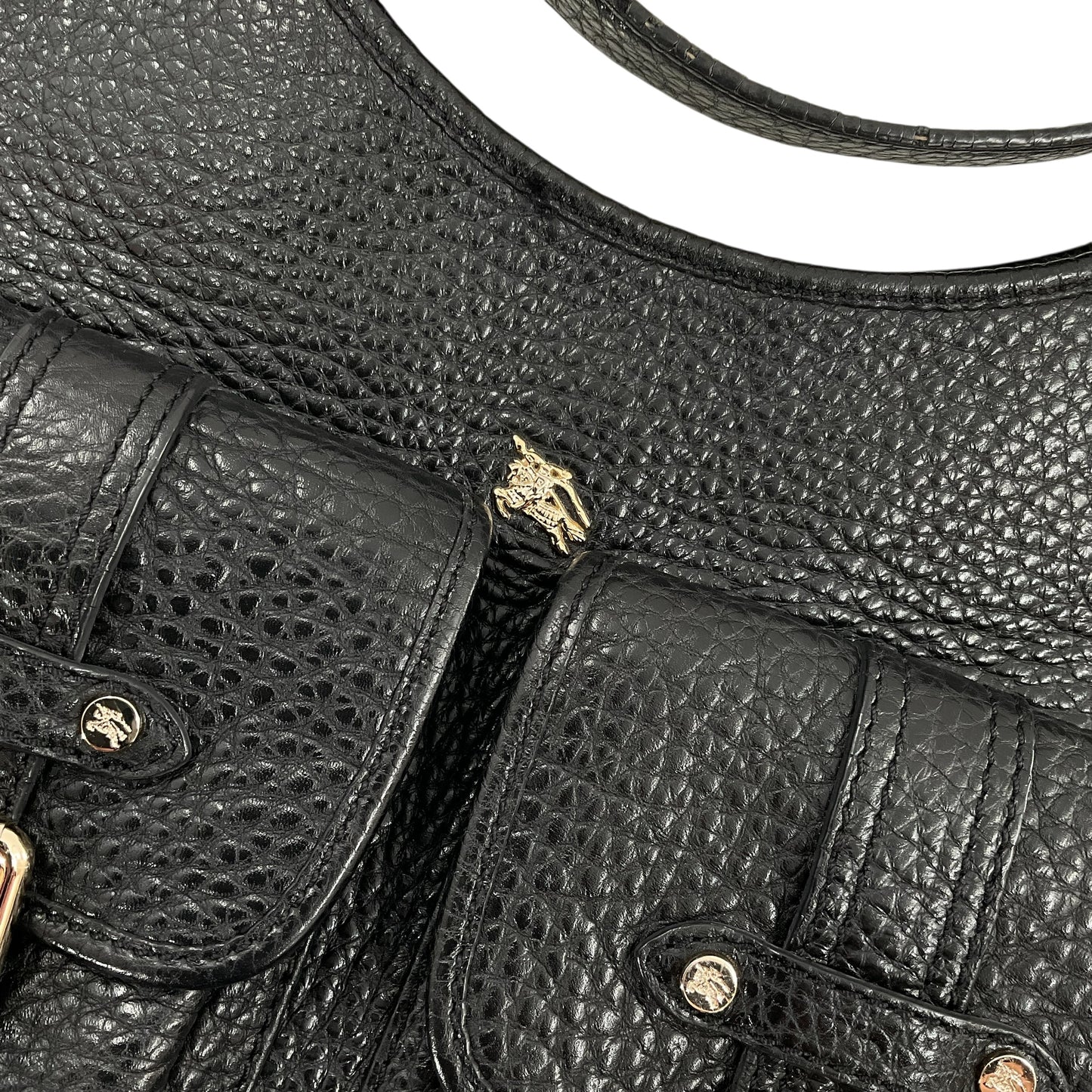 Burberry Black Grained Leather Front-Pocket Hobo Bag