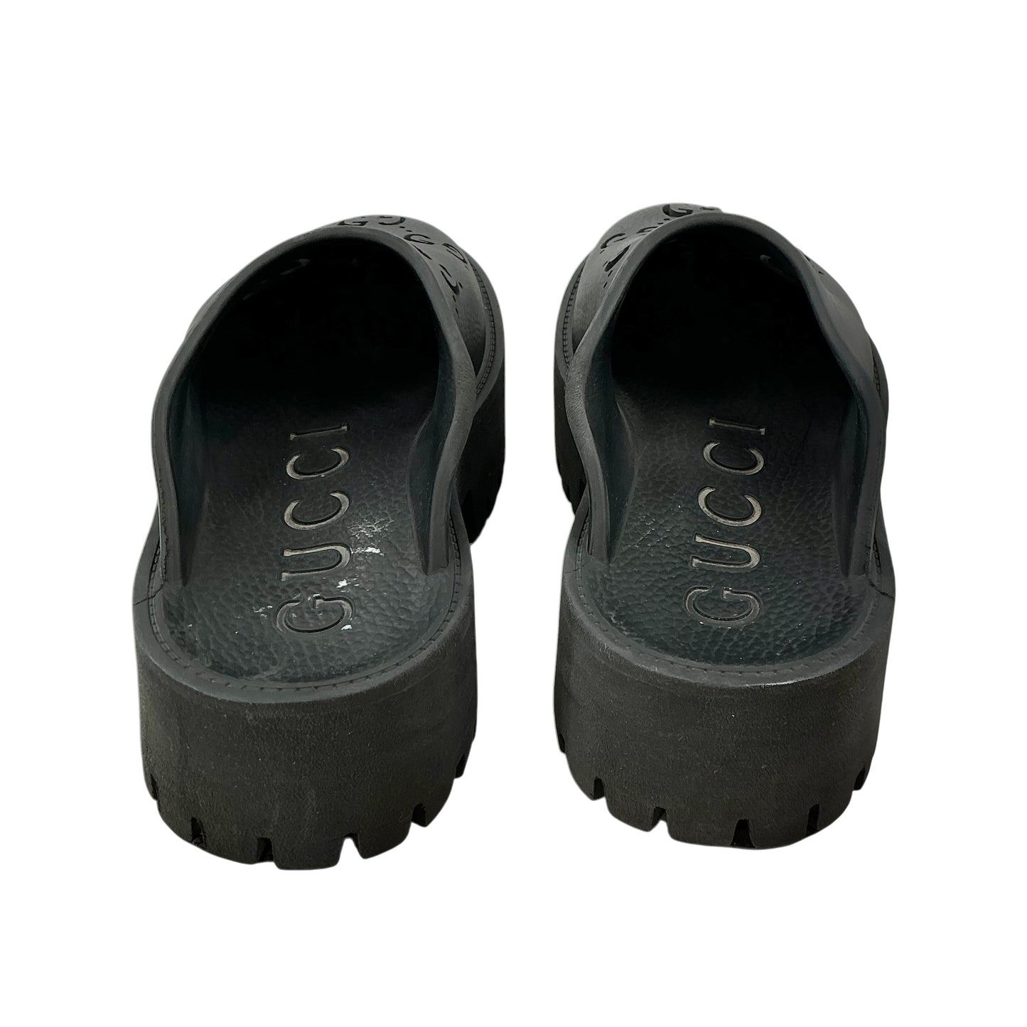 Gucci Perforated GG Black Rubber Platform Mule Clogs