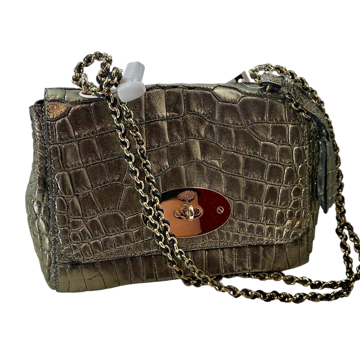 Mulberry Lily Shoulder Bag — Metallic Bronze Alligator / Croc Embossed Leather with Gold-Tone Hardware