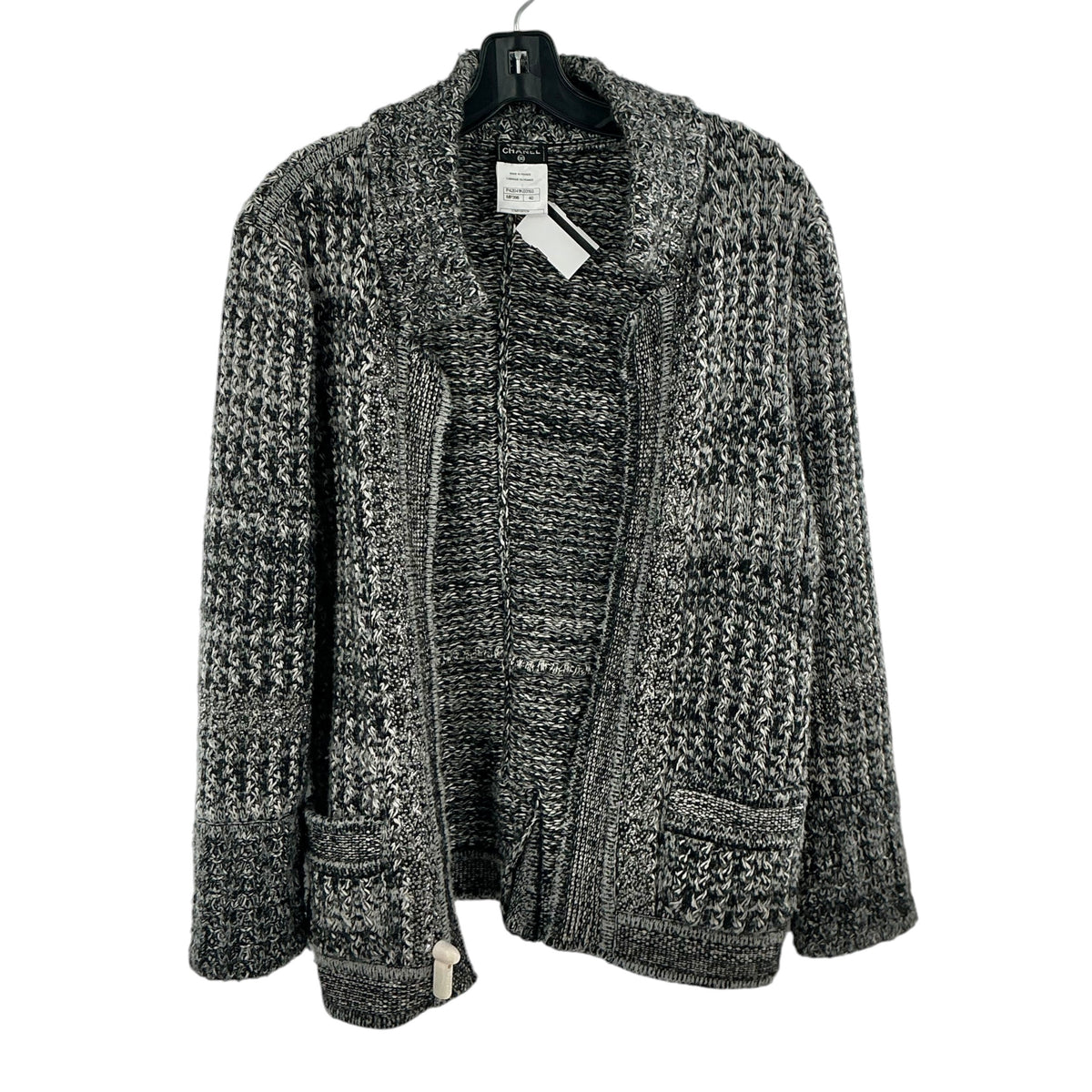 Chanel Black & White Marled Textured Knit Cardigan Sweater Jacket