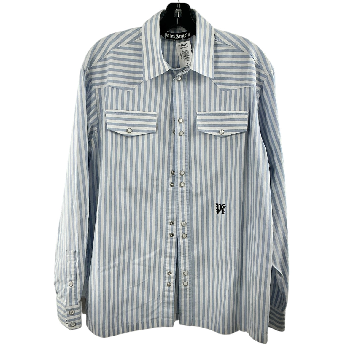 Palm Angels Men's Monogram Striped Western Shirt Light Blue/White