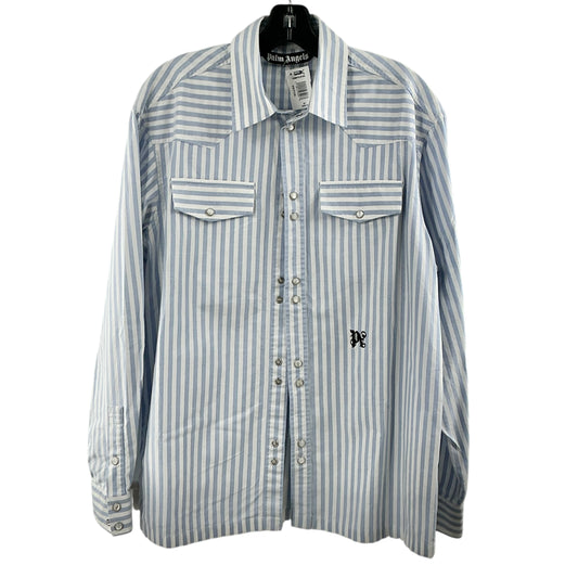 Palm Angels Men's Monogram Striped Western Shirt Light Blue/White