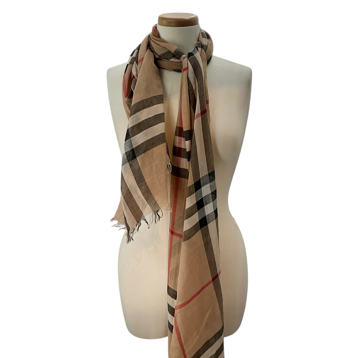 Burberry Classic Plaid Wool Silk Blend Lightweight Scarf Wrap