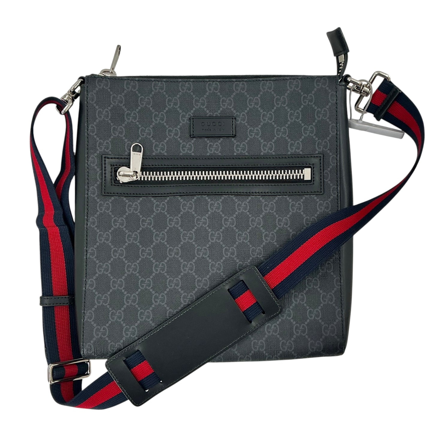 Gucci GG Supreme Flat Messenger Bag (Black/Grey)