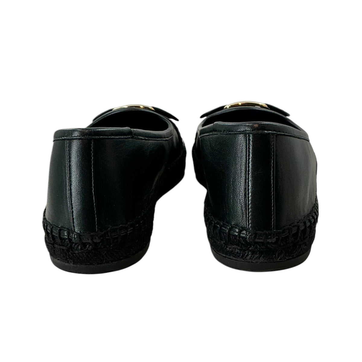 Ferragamo Kacy Black Leather Vara Buckle Espadrille Flats
