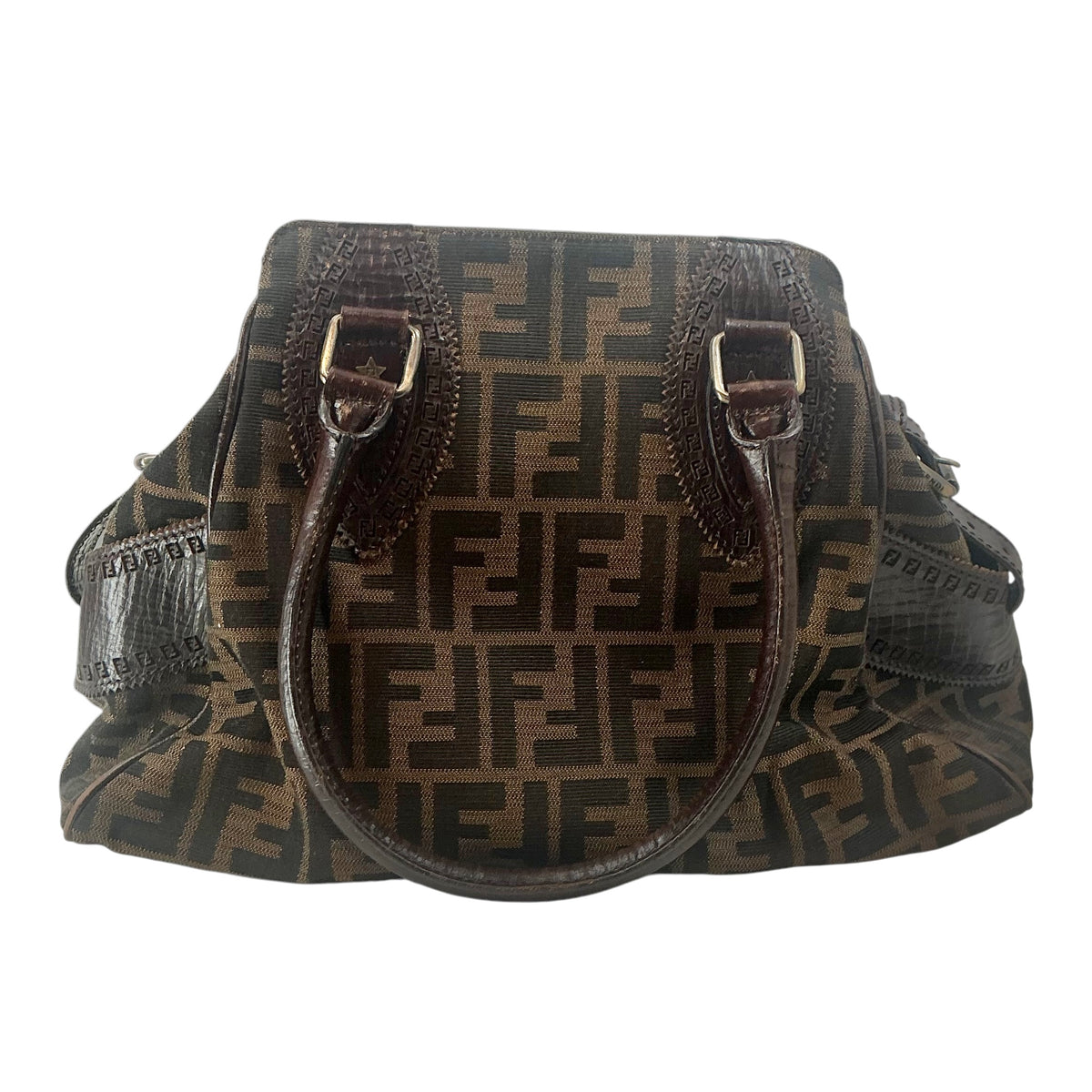 Fendi Vintage Brown Zucca Canvas Bag De Jour Top Handle Satchel