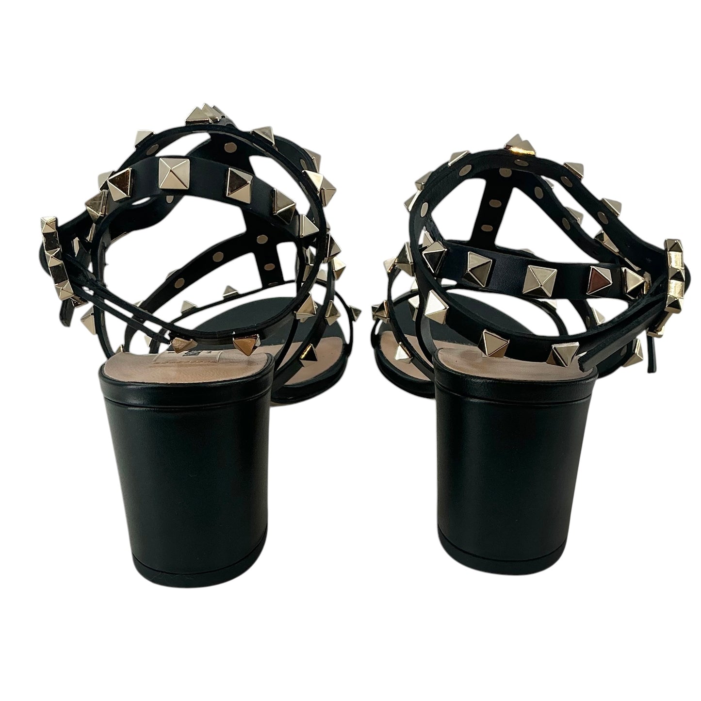 Valentino Garavani Rockstud Caged Block Heel Sandals - Black Leather