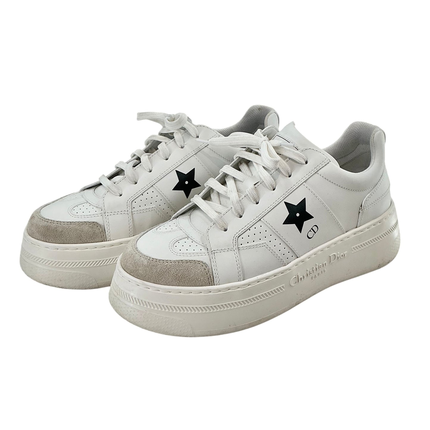 Christian Dior Star White Calfskin & Suede Low-Top Platform Sneakers