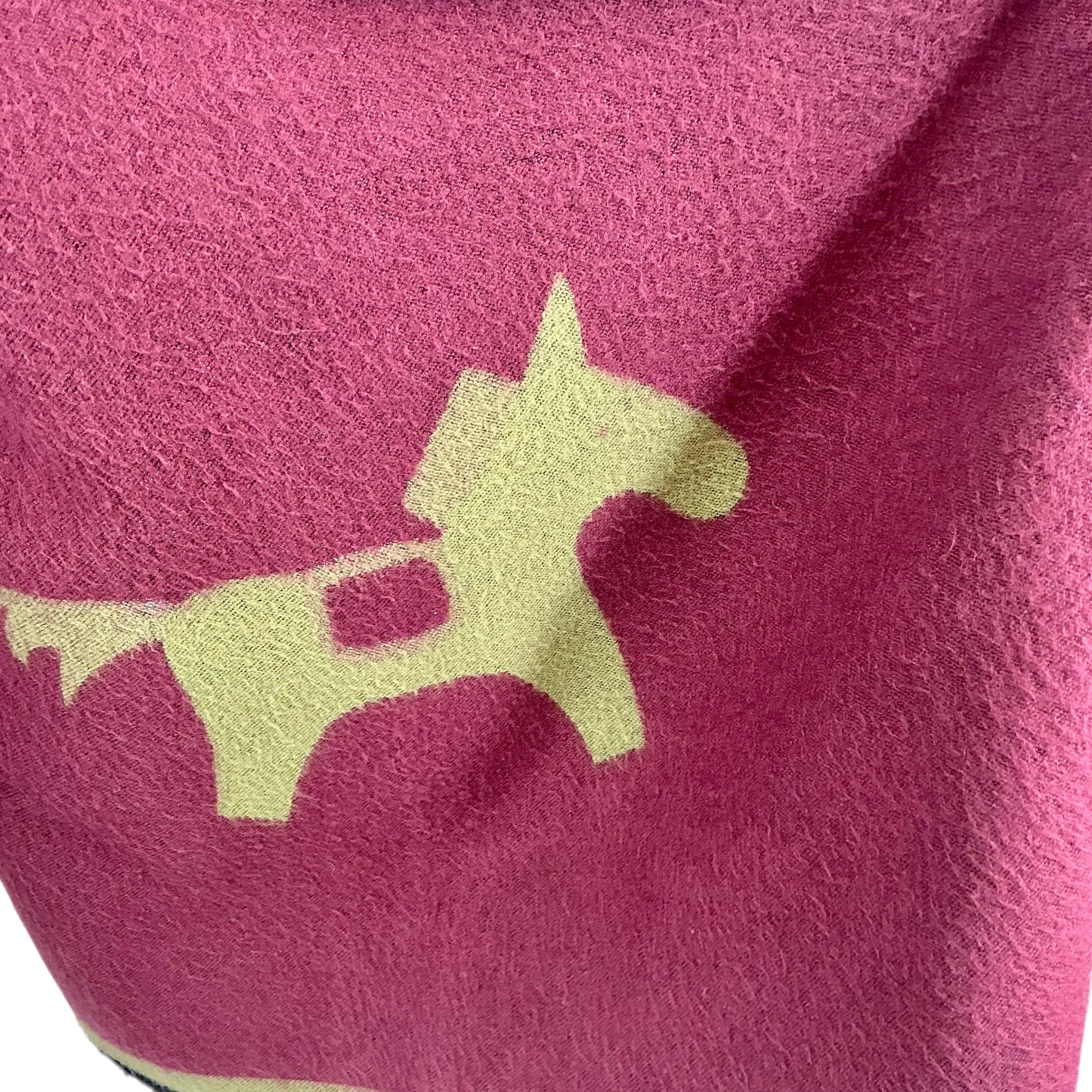 Hermès Wool Blend Poncho Blanket Wrap Scarf– Green & Burgundy Horse Motif