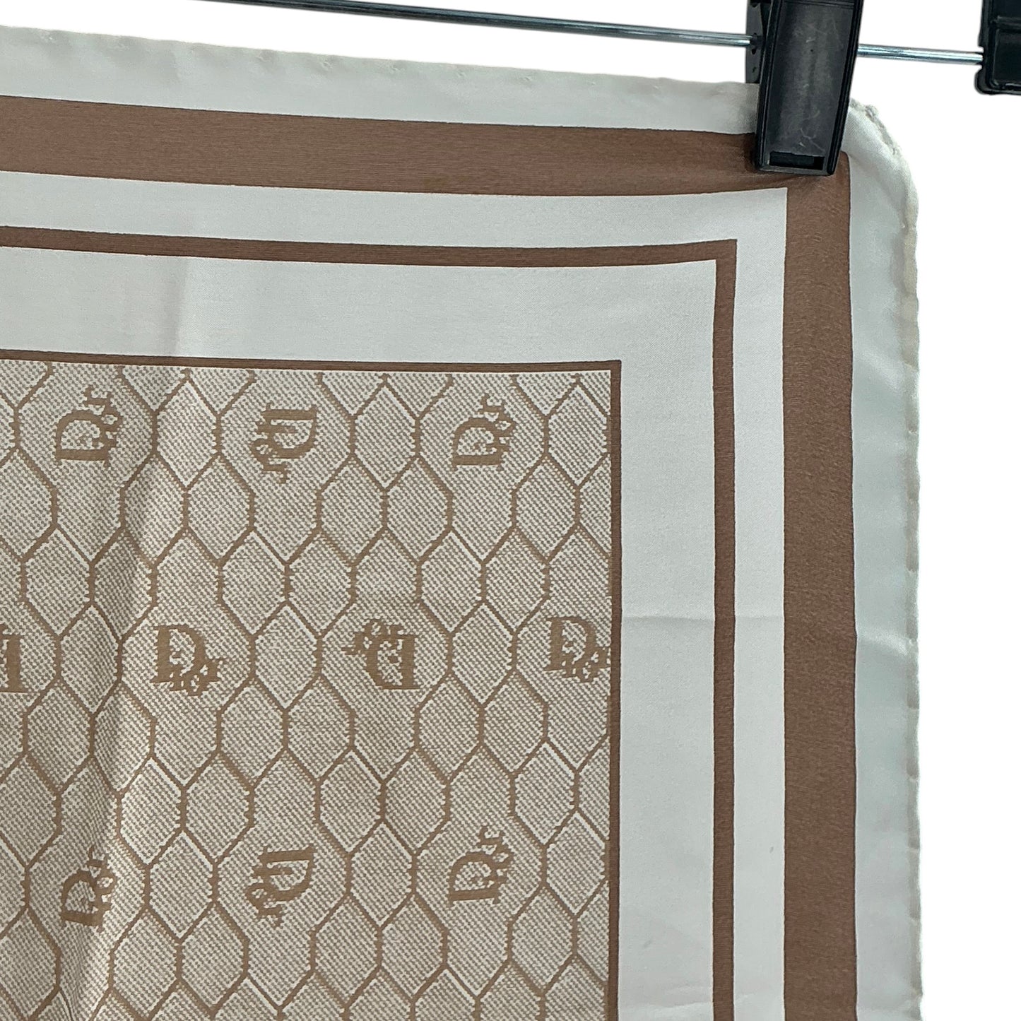 Vintage Christian Dior Honeycomb Monogram Silk Square Scarf - Beige & Chocolate Brown