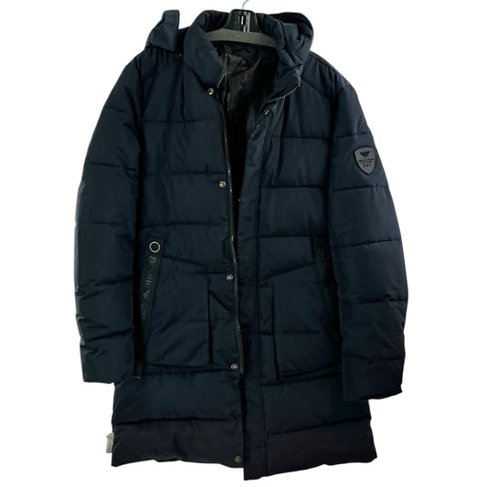 EA7 Emporio Armani Men’s Hooded Longline Quilted Puffer Jacket Coat – Navy Blue