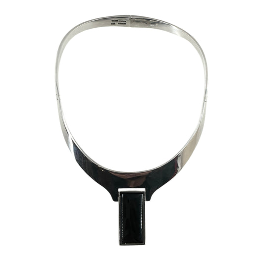 Sterling Silver Black Onyx Hinged Collar Choker Necklace
