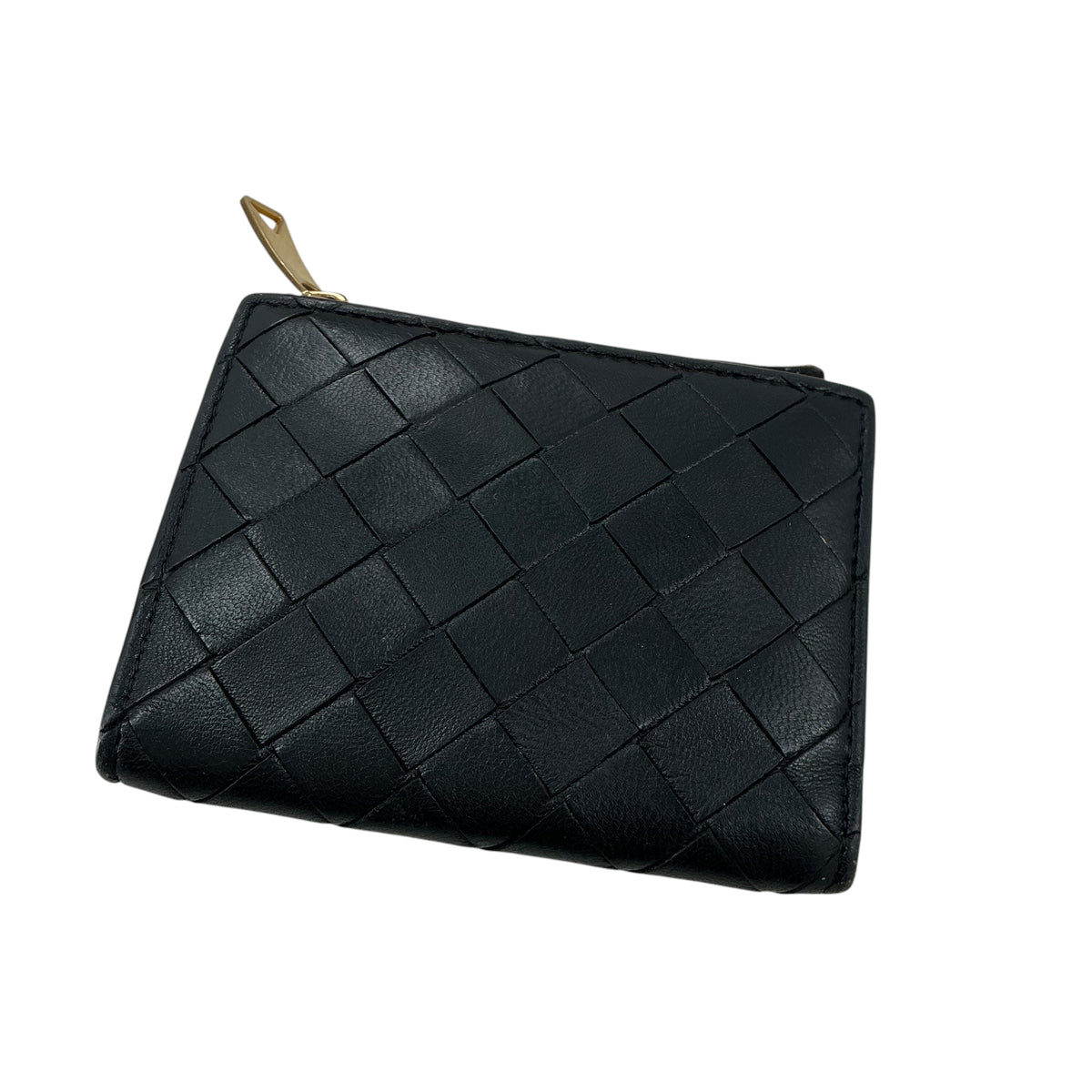 Bottega Veneta Intrecciato Small Bi-Fold Zip Leather Wallet - Black