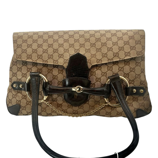 Gucci Tom Ford Era Beige/Ebony GG Canvas Horsebit Chain Flap Shoulder Satchel Bag