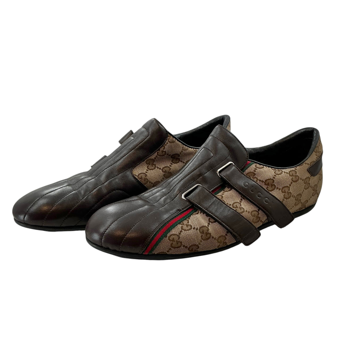 Gucci Vintage Men's GG Monogram Canvas & Leather Double Strap Sneakers