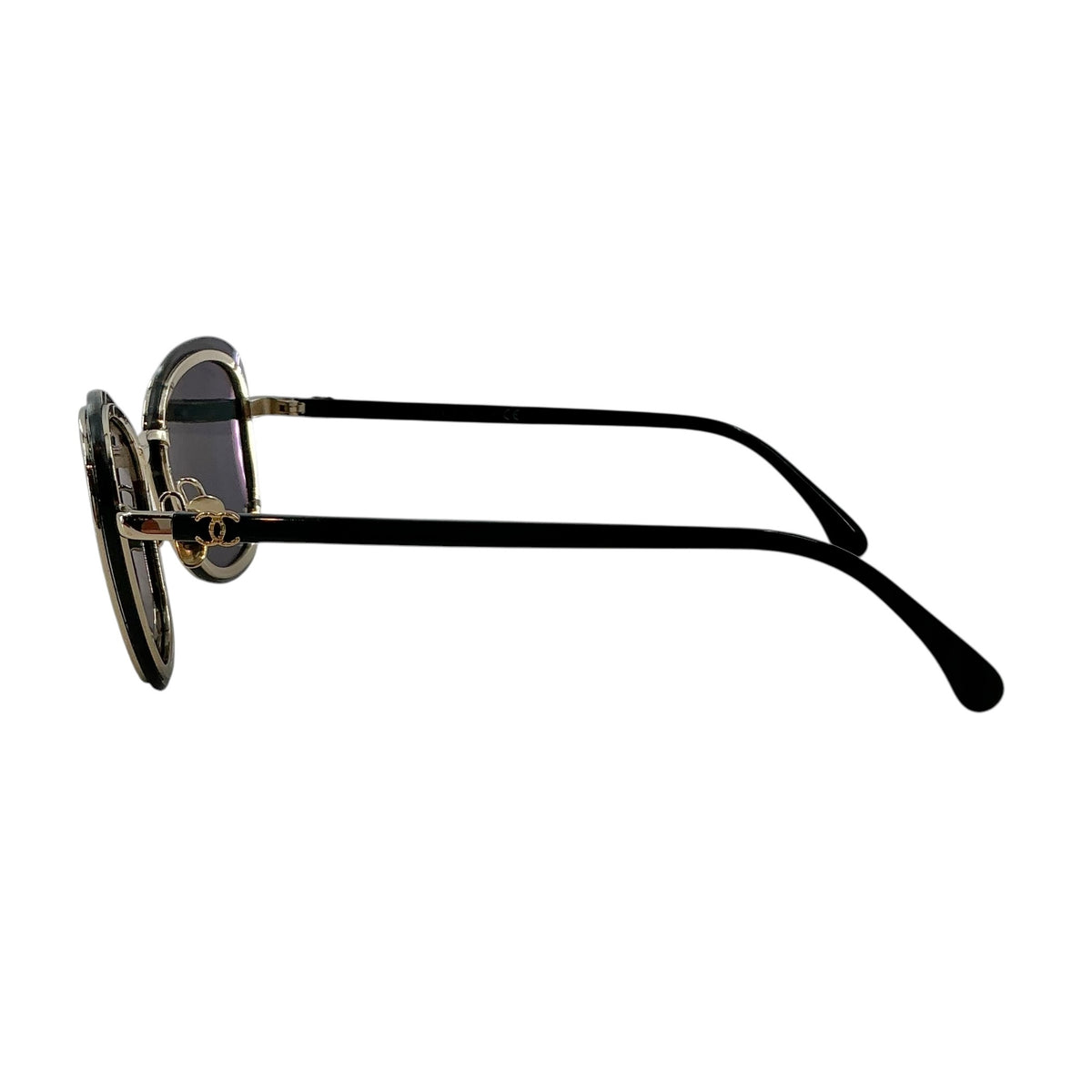 CHANEL 4264 Pantos Oval Sunglasses – Matte Black & Gold Trim / Grey Lens