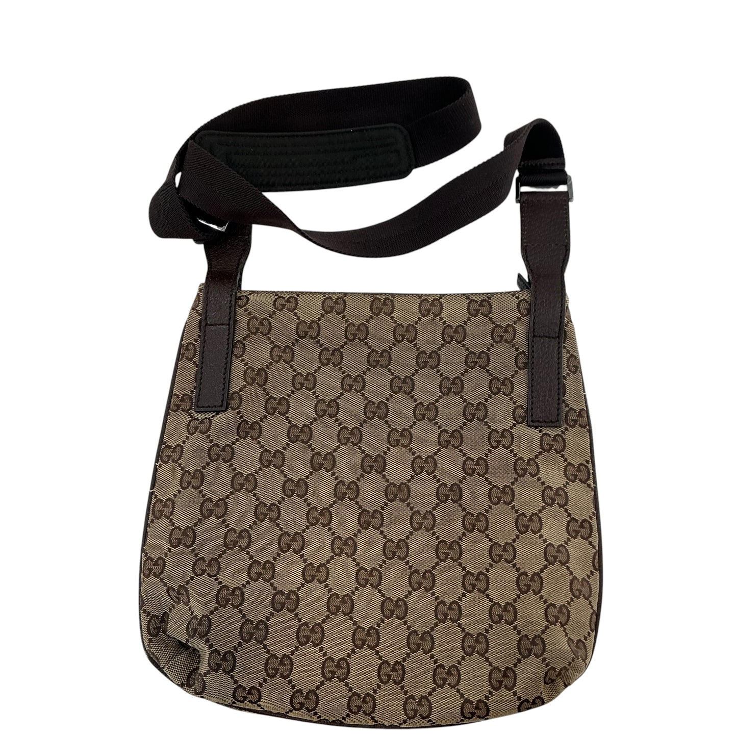 Gucci Vintage Beige/Brown GG Monogram Canvas Flat Messenger Crossbody Bag