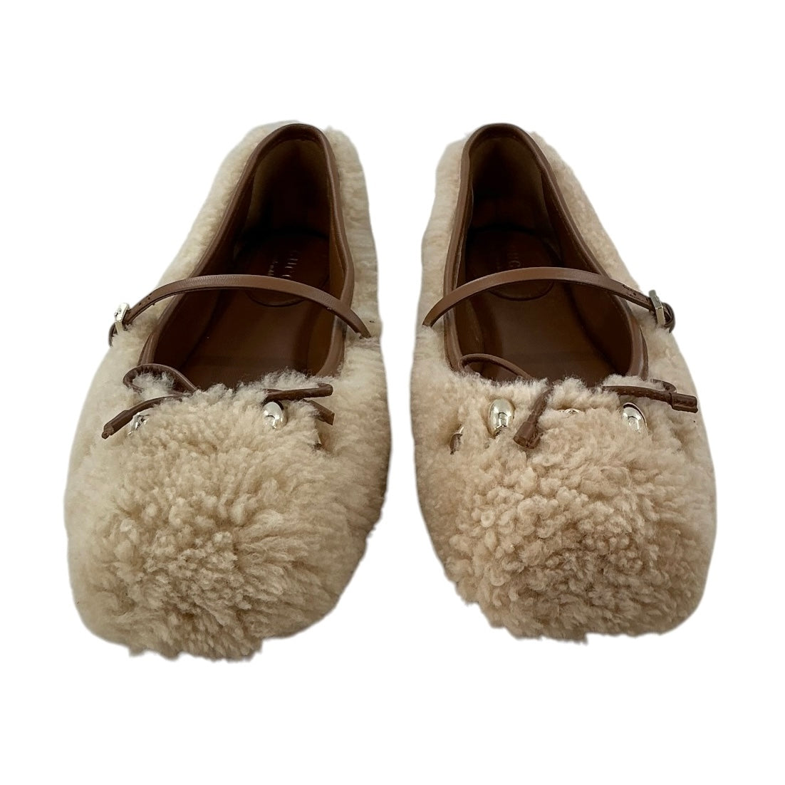 Gucci Horsebit Ballerina Leather-Trimmed Shearling Flats