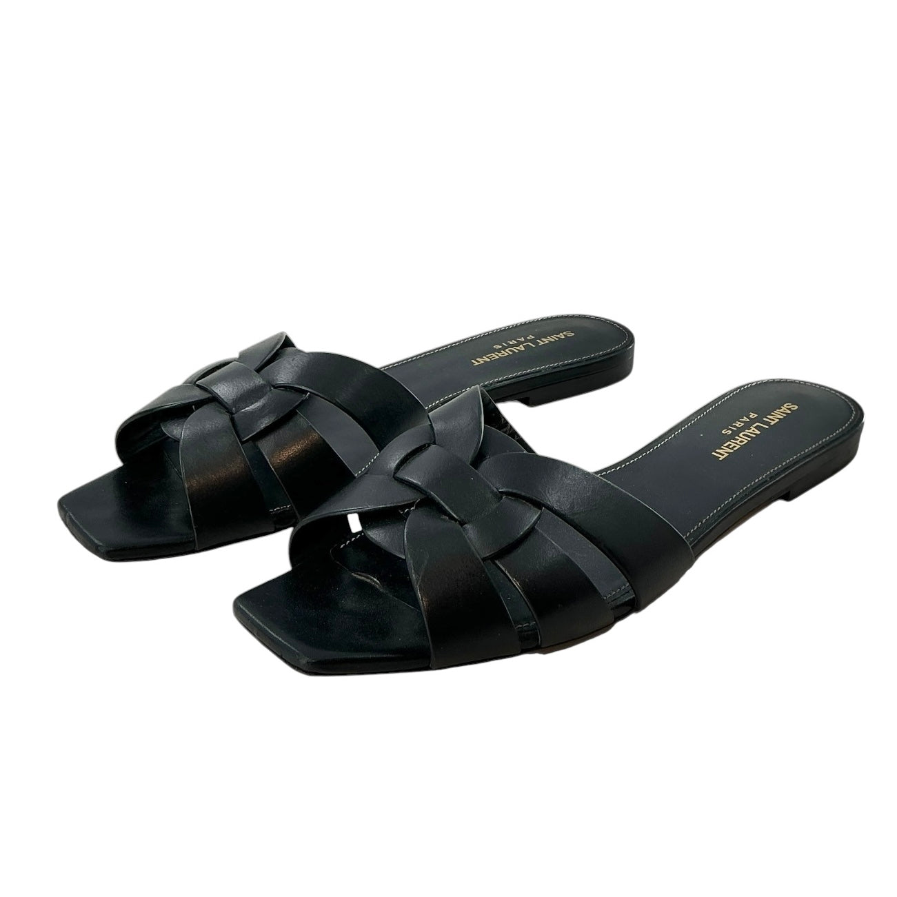 Saint Laurent Tribute Black Leather Flat Sandals