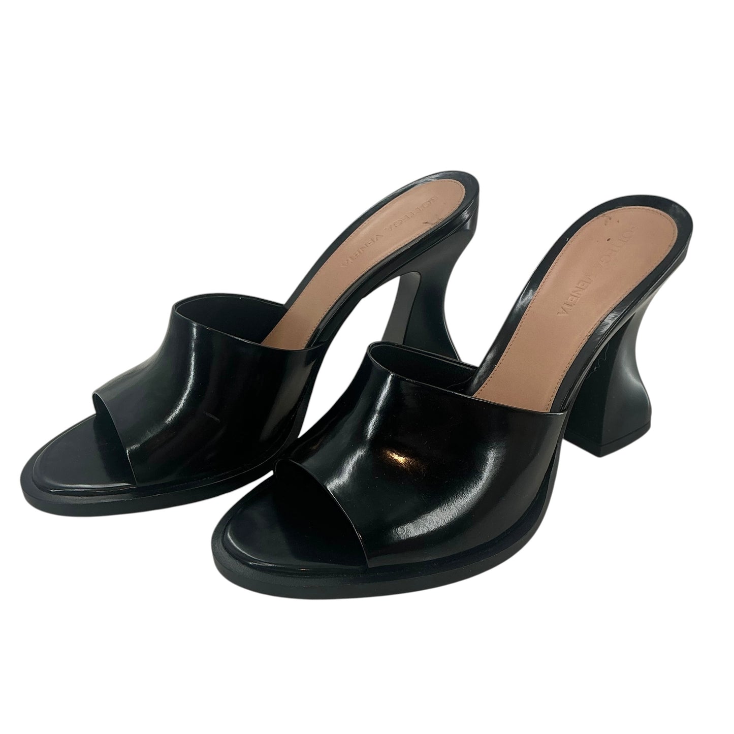 Bottega Veneta Black Patent Leather "Cha-Cha" Sculptural Heel Mules