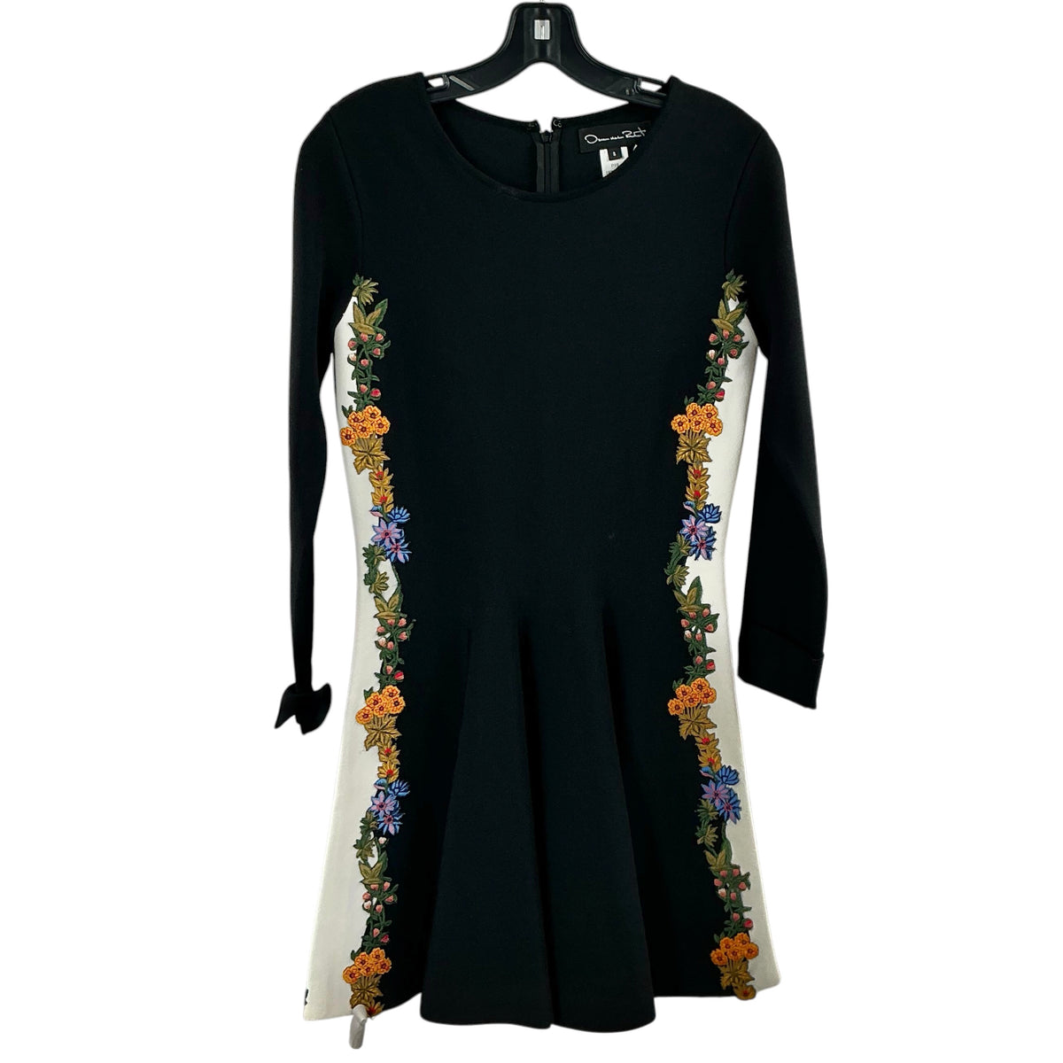 Oscar de la Renta Embroidered Paneled Fit & Flare Dress - Black/Ivory