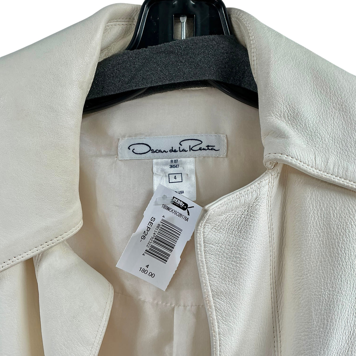 Oscar de la Renta Cream Leather Belted Safari Jacket