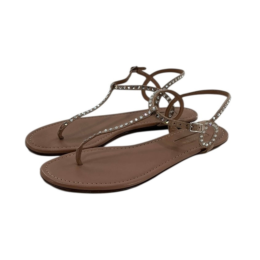 Aquazzura Tequila Crystal-Embellished Leather Flat Sandals