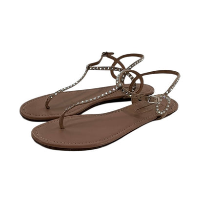 Aquazzura Tequila Crystal-Embellished Leather Flat Sandals
