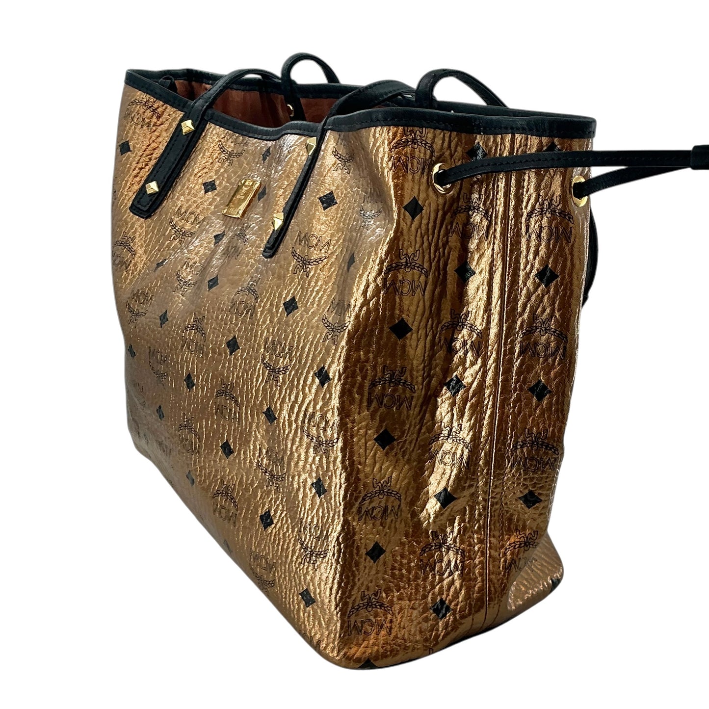 MCM Metallic Visetos Large Shopper Tote in Gold & Black